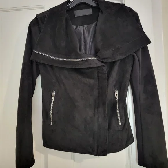 NEW SL8 Black Faux Suede Moto Jacket size XS - Picture 1 of 5